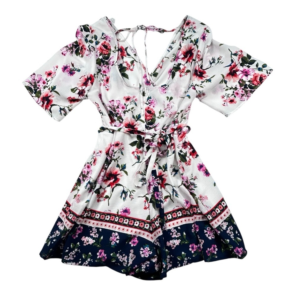TRIXXI Floral Boho Romper Shorts Kimono Sleeve Surplice Tie Back XXL Fits XL - Picture 10 of 13